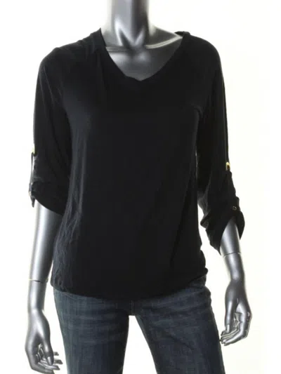 Ellen Tracy Womens Slub V-neck Casual Top In Blue