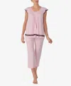 Ellen Tracy Yours To Love Short Sleeves Top Capri Pajama Pants Separates In Pink Print