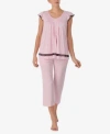 Ellen Tracy Yours To Love Short Sleeves Top Capri Pajama Pants Separates In Black Dot