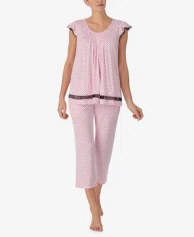 Ellen Tracy Yours To Love Short Sleeves Top Capri Pajama Pants Separates In Pink Print