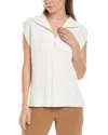Ellen Tracy Zip Front Collared Sweater In White