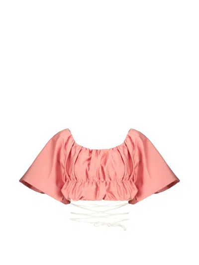 Ellery Balloon-sleeve Cropped Top In Gold