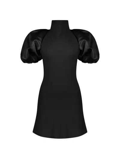 Ellery Balloon-sleeve High-neck Mini Dress In Black