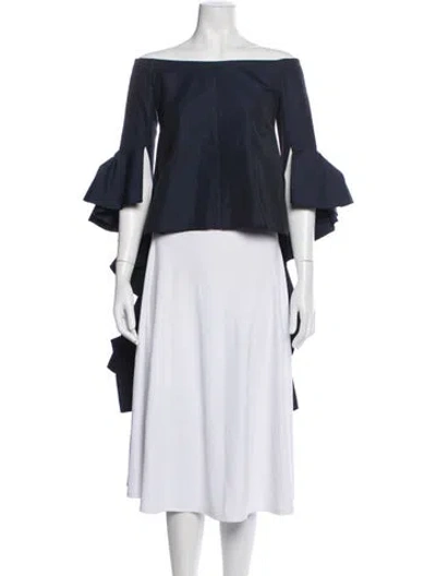 Pre-owned Ellery Bateau Neckline Three-quarter Sleeve Crop Top In Blue