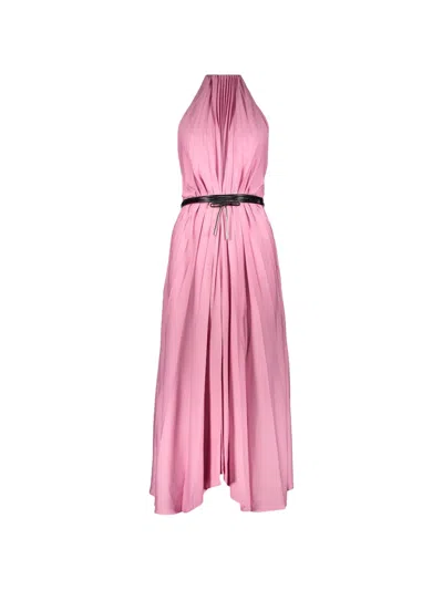 Ellery Belted Pleated Midi Dress In Pink