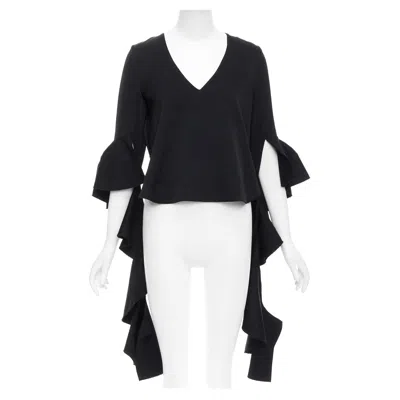 Pre-owned Ellery Black Cascade Sleeves High Low Hem V-neck Top Uk8 S