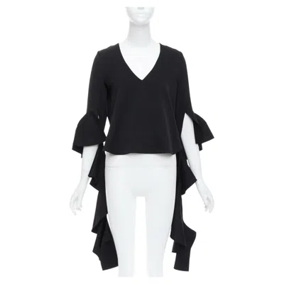 Pre-owned Ellery Black Cascade Sleeves High Low Hem V-neck Top Uk8 S