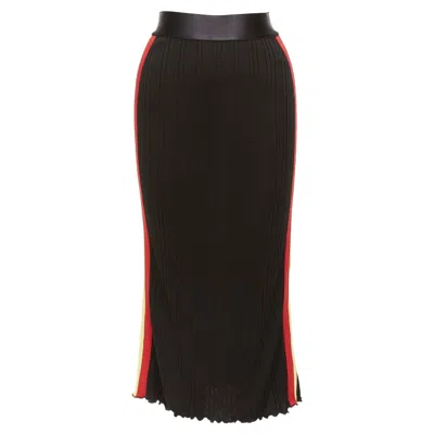 Pre-owned Ellery Black Viscose Yellow Red Tape Ribbed High Waist Pleated Flute Skirt Uk6