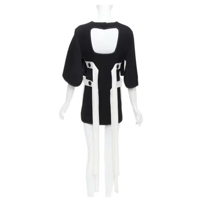 Pre-owned Ellery Black White Bicolor Cut Out Overstitch Backless Hi-low Top Uk8 M