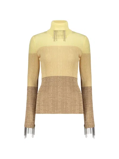 Ellery Colour-block Fringe-detail Sweater In Brown