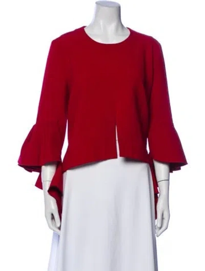 Pre-owned Ellery Crew Neck Three-quarter Sleeve Crop Top In Red