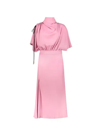 Ellery Draped-collar Side-slit Midi Dress In Pink