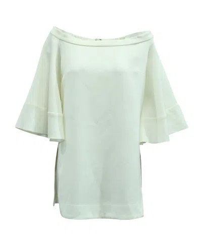 Ellery Elize Off-the-shoulder Bell Sleeve Top In White Cotton In Green