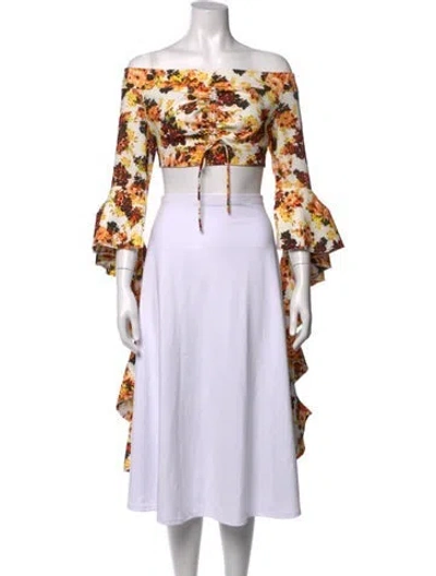 Pre-owned Ellery Floral Print Off-the-shoulder Crop Top In Multicolor