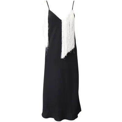 Ellery Fringe Slip Dress In Black Acetate
