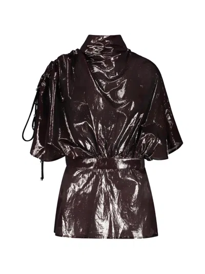 Ellery High-neck Metallic-effect Blouse In Brown