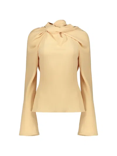 Ellery Knotted-neck Flared-sleeve Top In Yellow