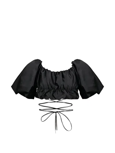 Ellery Lace-up Crop Blouse In Black