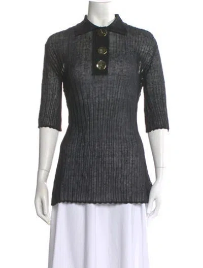 Pre-owned Ellery Linen Three-quarter Sleeve Polo In Black