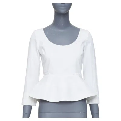 Pre-owned Ellery Manzoni Off White Cotton Twill Peplum Scoop Neck Top Us6 M