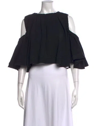 Pre-owned Ellery Off-the-shoulder Short Sleeve Crop Top In Black