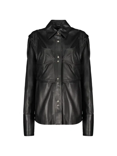Ellery Panelled Calf Leather Shirt In Black