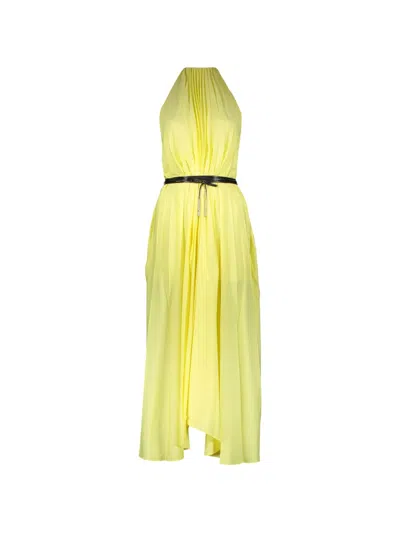 Ellery Pleated Belted Midi Dress In Yellow