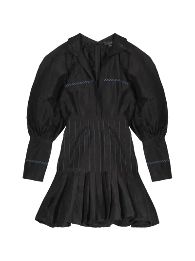 Ellery Pleated Puff-sleeves Mini Dress In Black