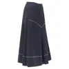 Ellery Polyester Wool Cross Hatch Stitching Skirt In Blue