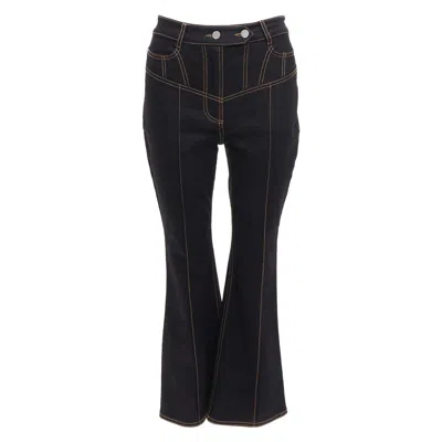 Pre-owned Ellery Presentism Corset Blue Overstitched Crop Boot Cut Jeans 26"