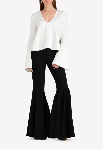 Ellery Flared V Neck Cotton Poplin Top In White