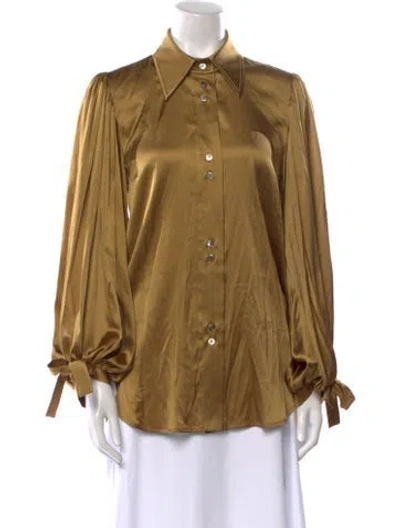 Pre-owned Ellery Silk Long Sleeve Button-up Top In Gold