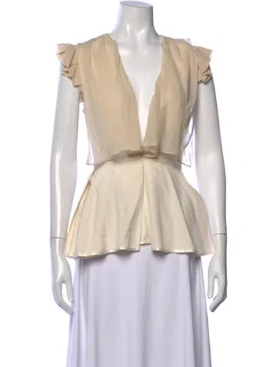 Pre-owned Ellery Silk V-neck Blouse In Neutrals