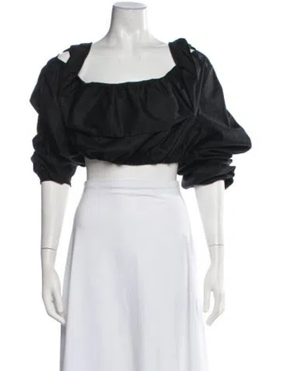 Pre-owned Ellery Square Neckline Short Sleeve Crop Top In Black