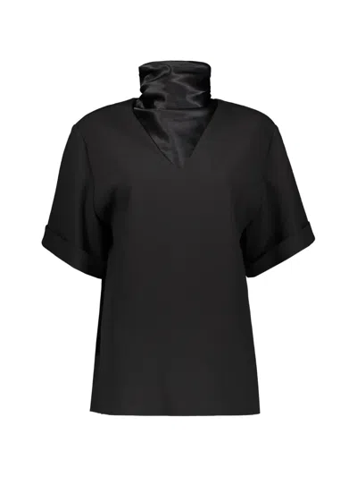 Ellery Stand-up Collar Cuffed-sleeve Top In Black