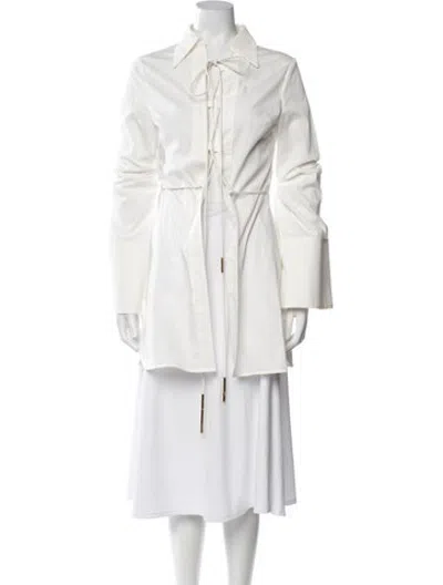 Pre-owned Ellery Tie Neck Long Sleeve Button-up Top In White