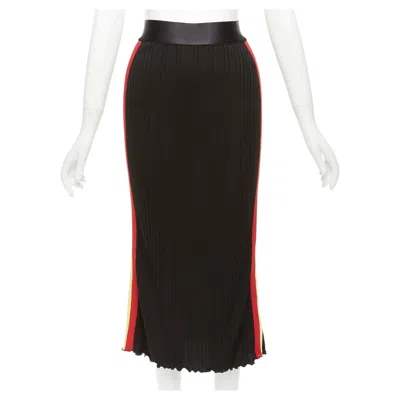 Pre-owned Ellery Viscose Yellow Red Tape Ribbed High Waist Pleated Flute Skirt Uk6 Xs