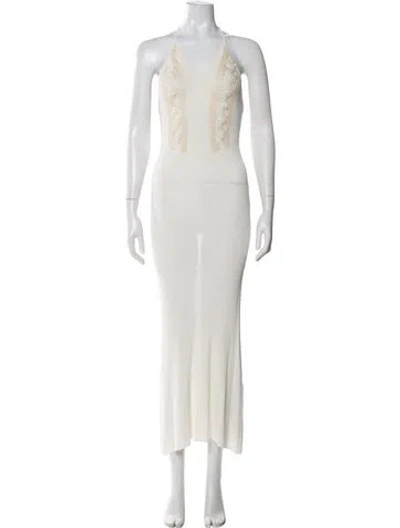 Pre-owned Ellery V-neck Long Dress In White
