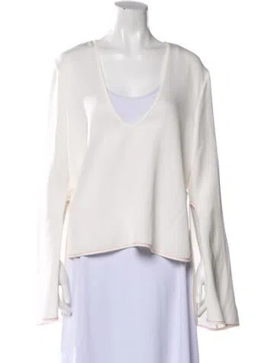 Pre-owned Ellery V-neck Long Sleeve Blouse In White