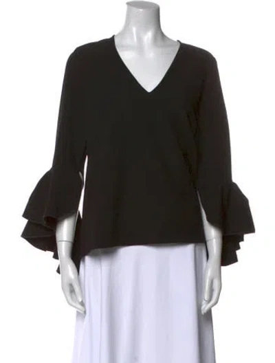 Pre-owned Ellery V-neck Three-quarter Sleeve Blouse In Black