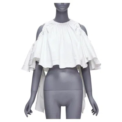 Pre-owned Ellery White Cotton Blend Flare Cascade Sleeve Crew Neck Crop Top Uk6 Xs