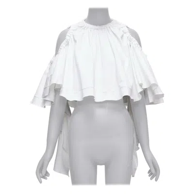 Pre-owned Ellery White Cotton Blend Flare Cascade Sleeve Crew Neck Crop Top Uk6 Xs