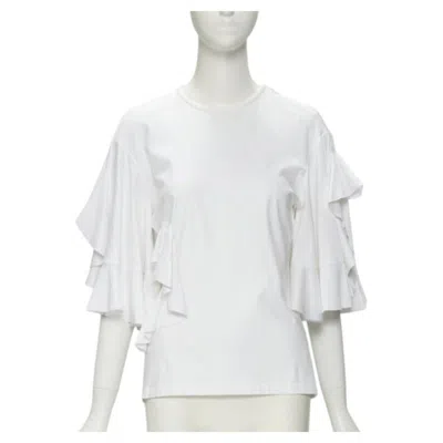 Pre-owned Ellery White Wide Ruffle Sleeves Cut Out Side Cotton Tshirt Us4 S