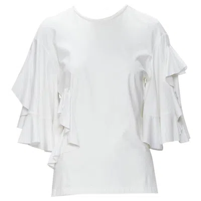 Pre-owned Ellery White Wide Ruffle Sleeves Cut Out Side Cotton Tshirt Us4 S