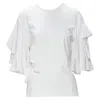 Ellery Wide Ruffle Sleeves Cut-out Tshirt In White