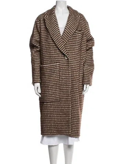 Pre-owned Ellery Wool Houndstooth Print Coat In Brown/neutrals