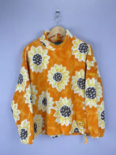 Pre-owned Ellesse X Vintage Vtg Ellese Italy Sunflower Fullprinted Turtleneck Sweater In Orange