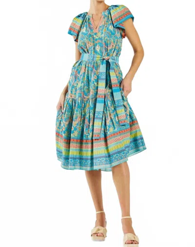 Ellia Boutique Paisley Border Print Midi Dress In Current Air In Multi