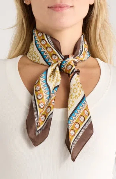 Ellian Border Print Satin Square Scarf In Multi