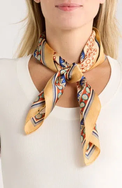 Ellian Border Print Satin Square Scarf In Multi